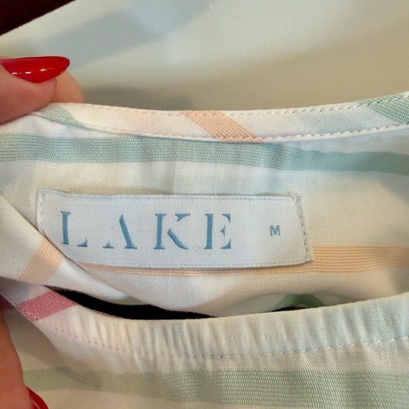 White Stripe Casual Short-Sleeve Cotton Dress with Pastel Multicolor Stripes - Picture 4 of 4